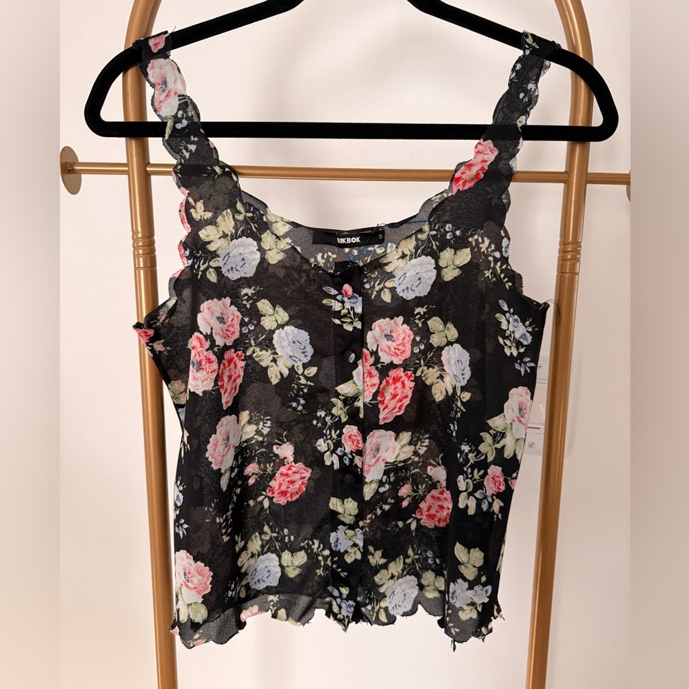 Floral Lace Camisole - Black and Pink